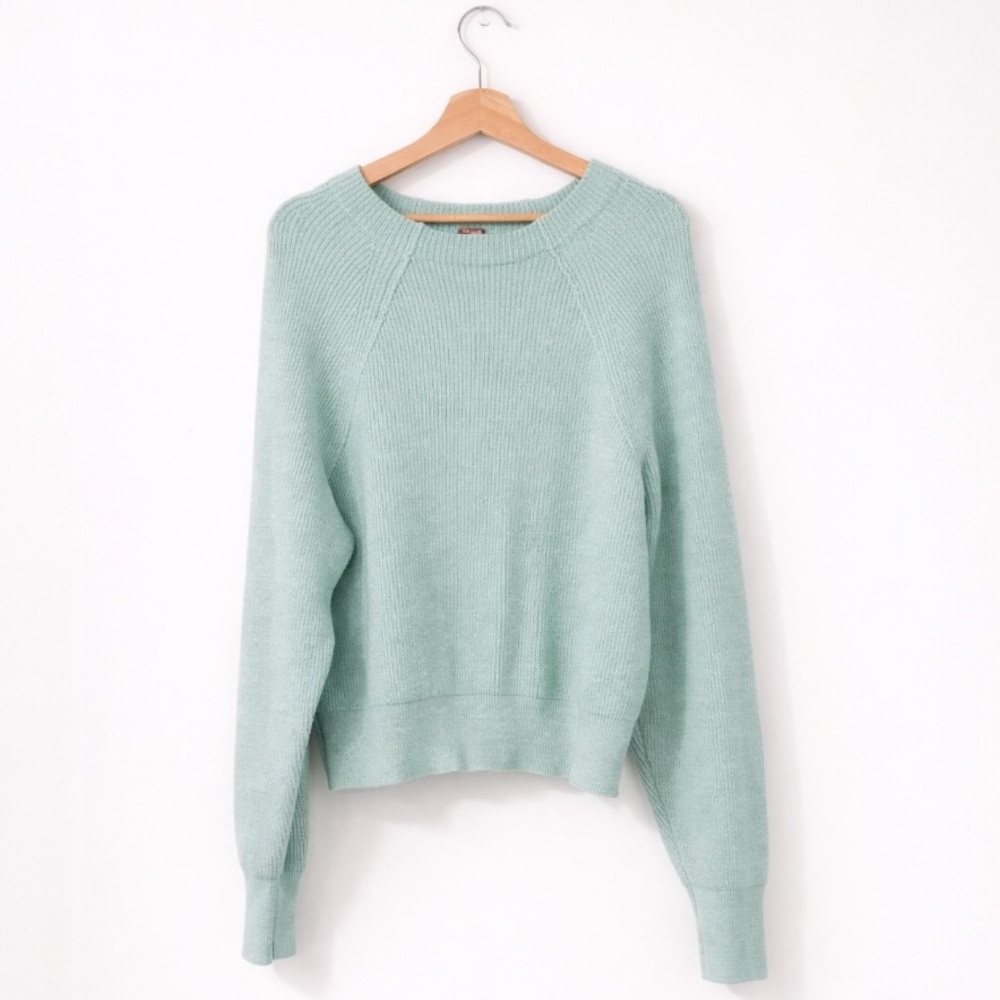 Free People Too Good Pullover Mint Green Mock Neck Sweater Size L - Picture 5 of 16